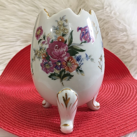 Vtg Ardalt Japan Gilded Porcelain Floral Egg Vase